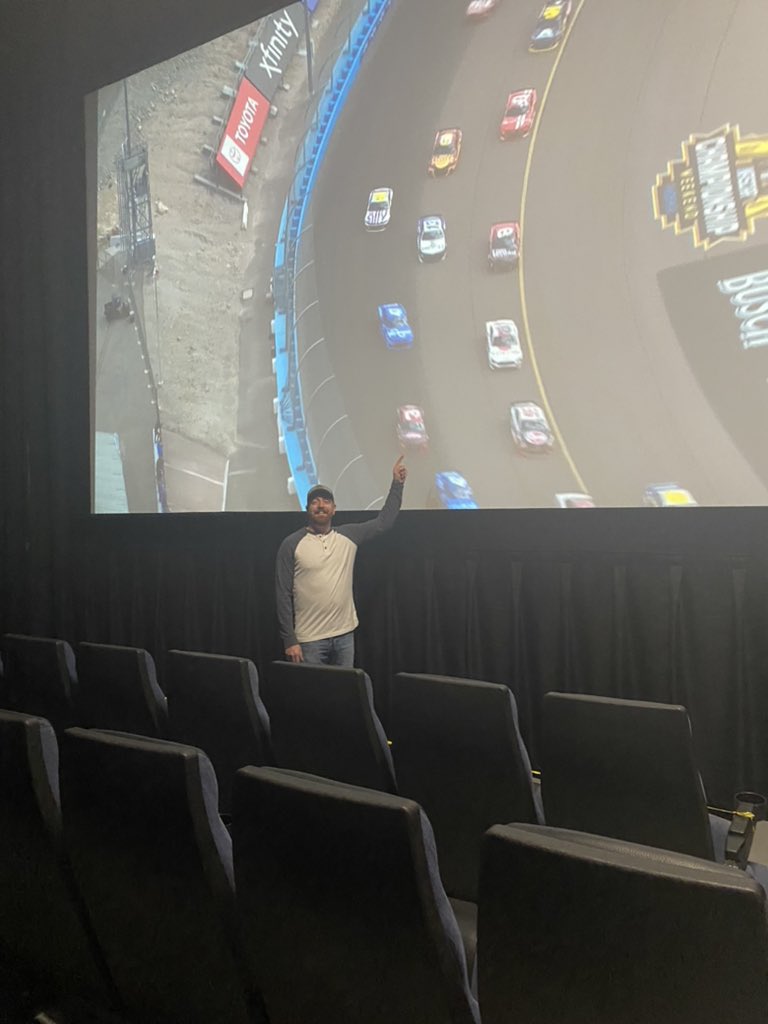 BryandaBurgess's tweet photo. There is nothing like seeing Chase Elliot on the big screen. Shouting a big Happy Early Birthday to my husband. We rented out the movie theater just for this. @chaseelliott @NASCARonNBC #NASCARPlayoffs https://t.co/iUtQ40SxUK