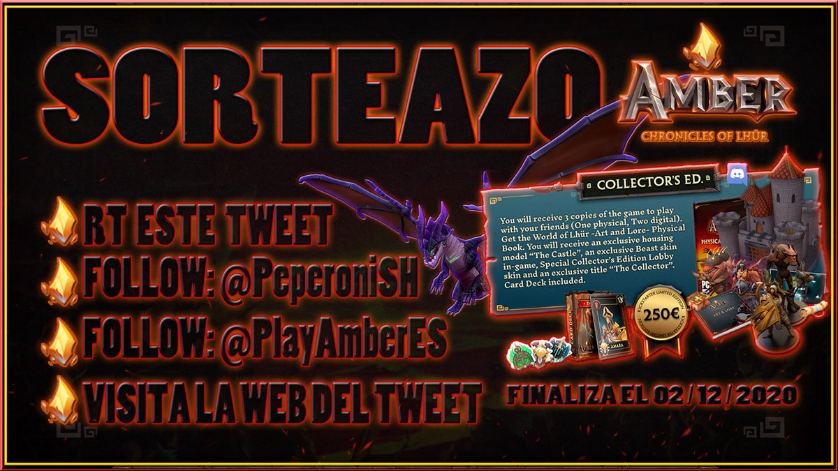 PeperoniSH's tweet photo. #Amber SORTEAZO ÉPICO! 💥

🔥Consigue la Edición Coleccionista de "Amber: Crónicas de Lhür" 🔥 VALORADA EN 250€  😱

Para participar:
🔸RT
🔹FOLLOW: @PeperoniSH 
🔸FOLLOW: @PlayAmberES 
🔹VISITA: https://t.co/DeirLmlD0t

⚔Un RTS moderno se está forjando ⚔ https://t.co/Nu7DGA4h8u