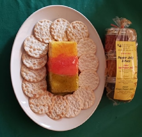 Our most popular 3-pack is the Pepper Jelly trio... red, yellow and green pepper jelly.  For only $10 this makes a great hostess gift!  Take a block of cream cheese and decorate with each of the jellies for a stunning appetizer.