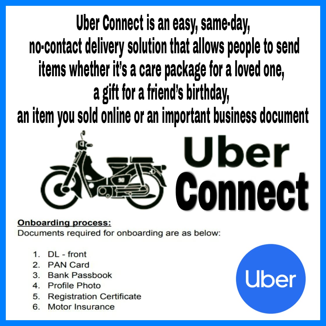 skfaiyaz43's tweet photo. Join with us @Mumbai , Maharashtra
Attach your bike in uber on #UberConnect with a very easy process.
🔰✨🔰✨🔰✨🔰✨🔰✨🔰✨🔰✨🔰
"Uber Connect is an easy, same-day, no-contact delivery solution that allows people to send items whether it’s a care package for a loved one." https://t.co/uj9JYRbixw