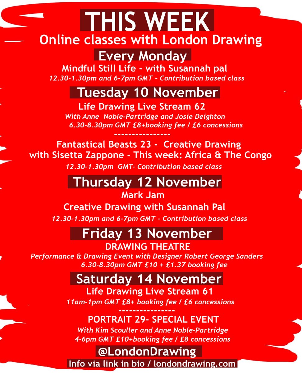 LondonDrawing's tweet photo. ⭐️BIG WEEK coming up at London Drawing!!⭐️
All classes are online via Zoom- follow the link in our bio for info and links to classes:
https://t.co/fWcAJAVXlM
@GreatArt_UK
#drawingtheatre #portrait #stilllife #markjam #lifedrawing #drawing #drawingevent #onlineartclass https://t.co/8LTjPcd4YJ
