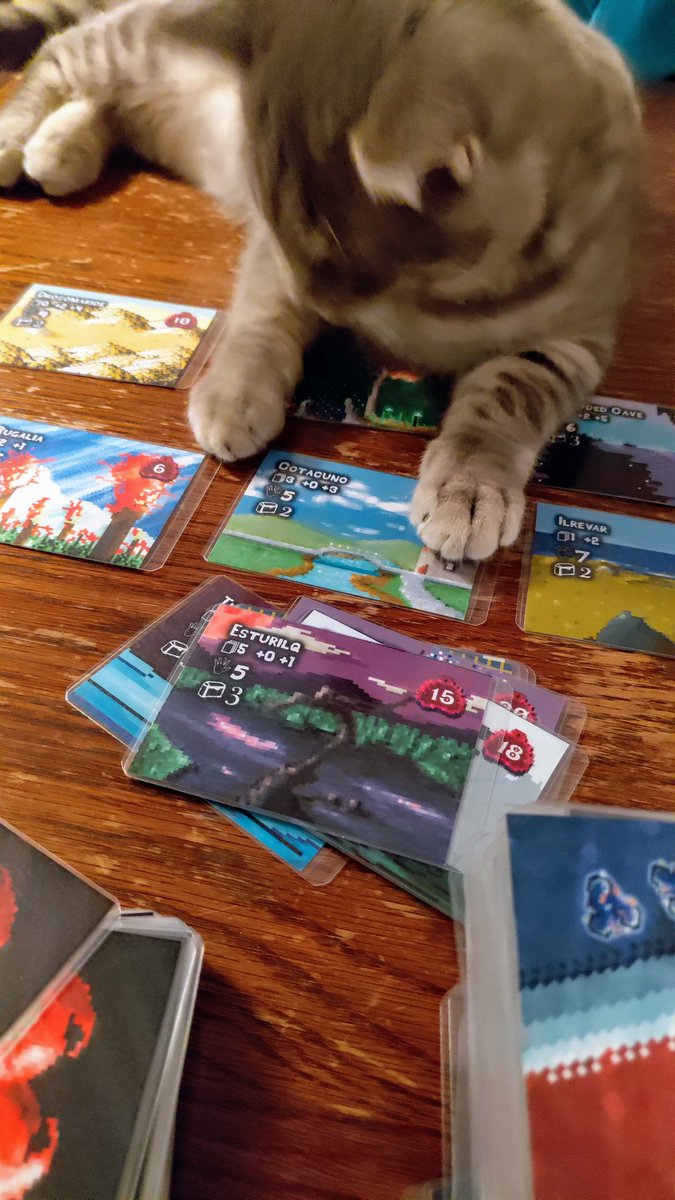 CrowdedCave's tweet photo. Trying to work on a new game. Norbet is helping me! 
#catgame #Cat #catplaying #catcards #gamedevs #pixelart #create #boardgames https://t.co/oAFDtKzi9L