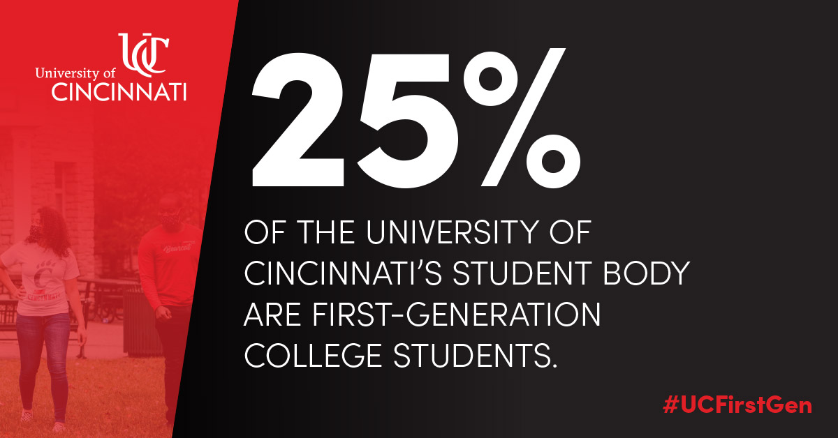 uofcincy's tweet image. First generation. Second to none. 25% of UC’s student body are first-generation college students — pushing their future forward to leave a legacy of positive change. on.uc.edu/3mUfrsq #UCFirstGen #CelebrateFirstGen
