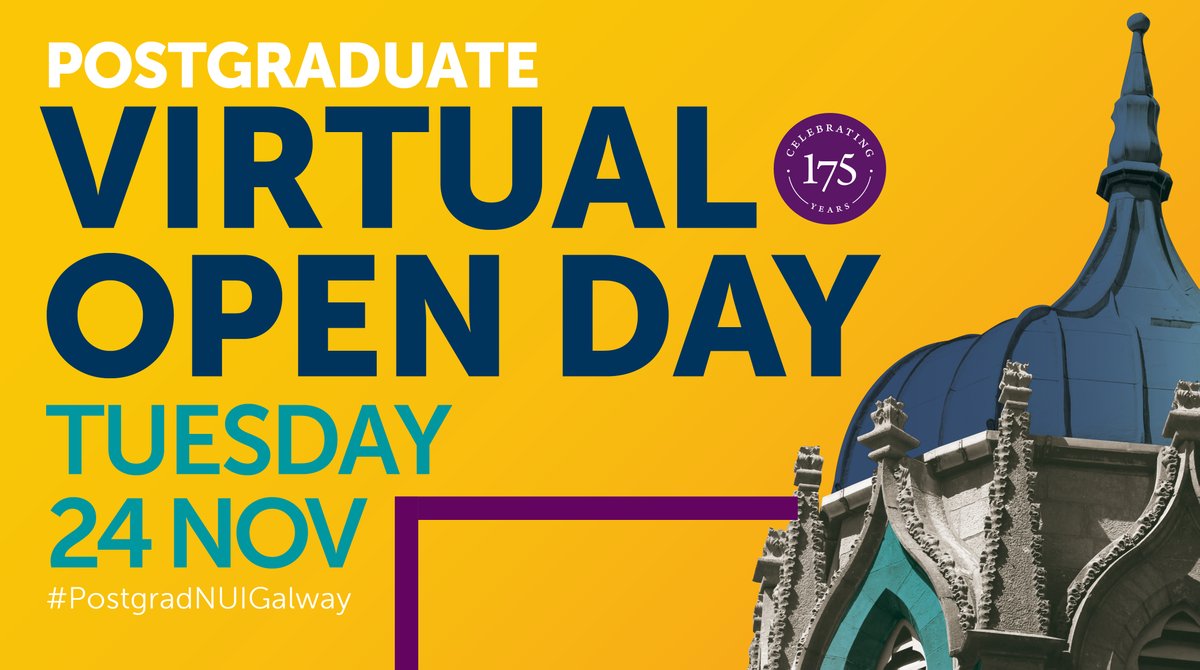 Our Virtual Postgraduate Open Day is on Tuesday 24th November with live presentations taking place throughout the day. Register now at: nuigalway.ie/postgraduate-o… #PostgradNUIGalway