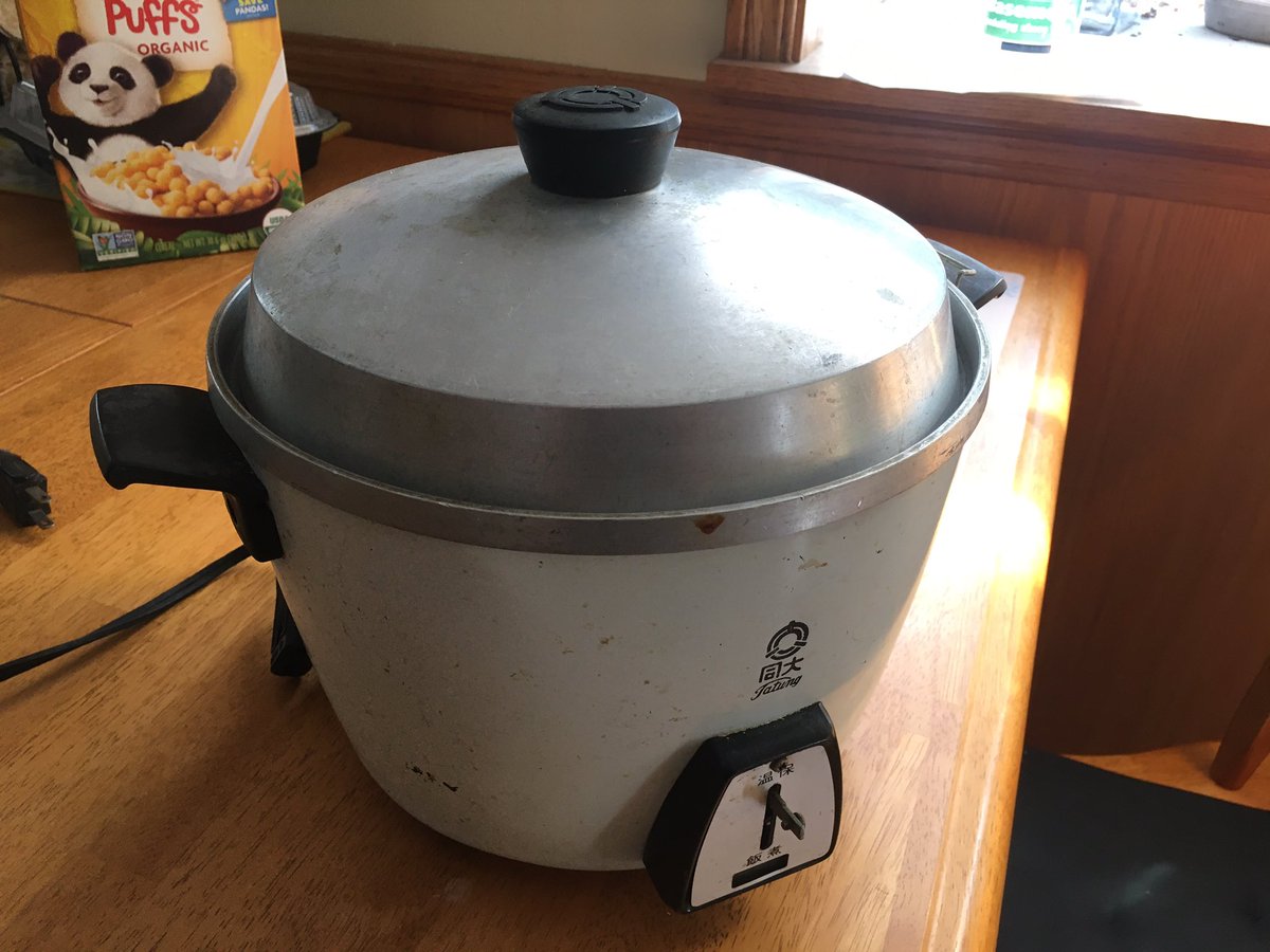 Finally retiring our rice cooker (it’s older than I am). It had an IMO ingenious control system: water outside the rice pot boiling away would trip heat sensor to stop cooking; control cook time by how much water you put outside of cooker