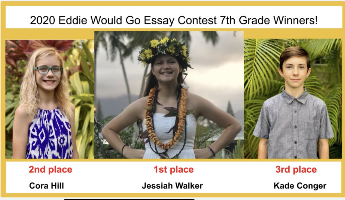 jill_laboy's tweet photo. Kailua Intermediate swept the 7th grade awards for the Eddie Would Go Essay Contest! Way to go Jr. Surfriders! 💙💛 #jrsurfriderpride #808HIDOE https://t.co/iH7wtlYnBN