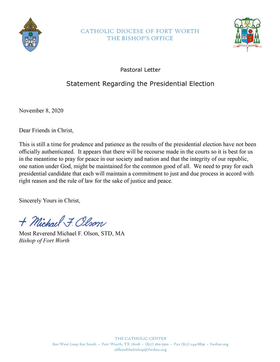 FWdiocese's tweet photo. Please read Bishop Michael Olson’s newest pastoral letter regarding the Presidential Election. (1 page)

https://t.co/DJLIaEE4yA https://t.co/uJWt2MyQlf