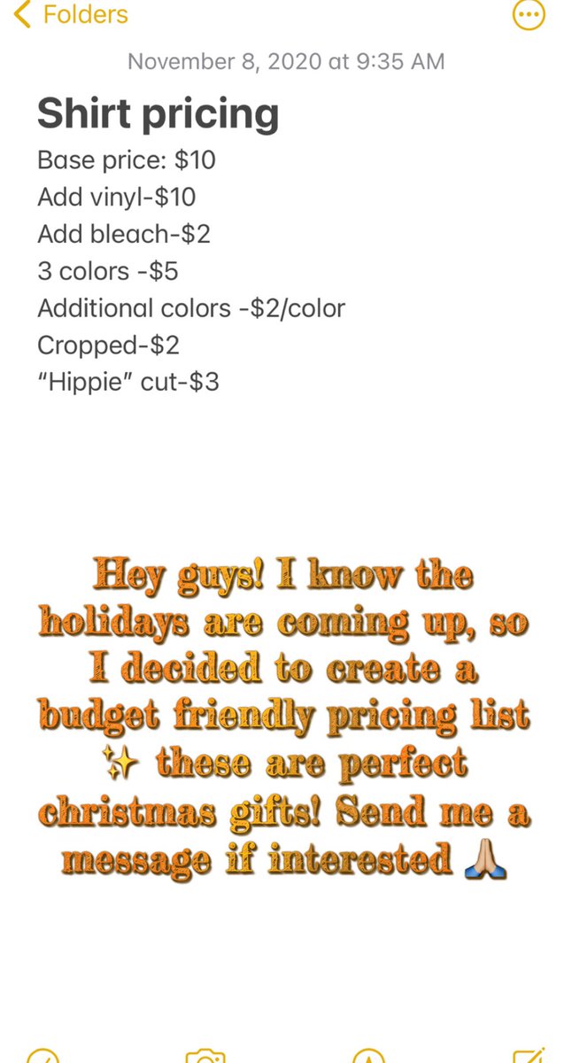 arex5198's tweet photo. Hey guys! I ordered whole bunch of plain cotton T’s sizes small-extra large to get prepped for the holiday orders! I also made a budget friendly pricing list! These make perfect Christmas gifts, send me a message if you’re interested 🙏🏼✨ https://t.co/TKcWz5vDVv
