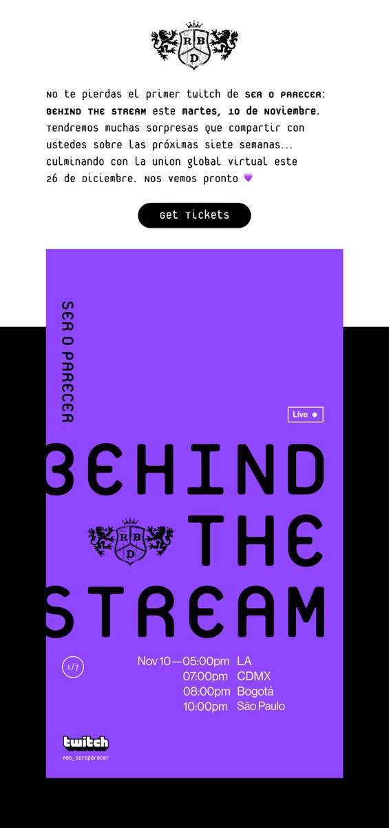 rbdmaniaco's tweet photo. Terça-feira, dia 10 de novembro estreia o Behind the stream do RBD. Uma espécie de reality que vai mostrar os bastidores da live até o dia 26 de dezembro. https://t.co/tfiMyQcHUg
