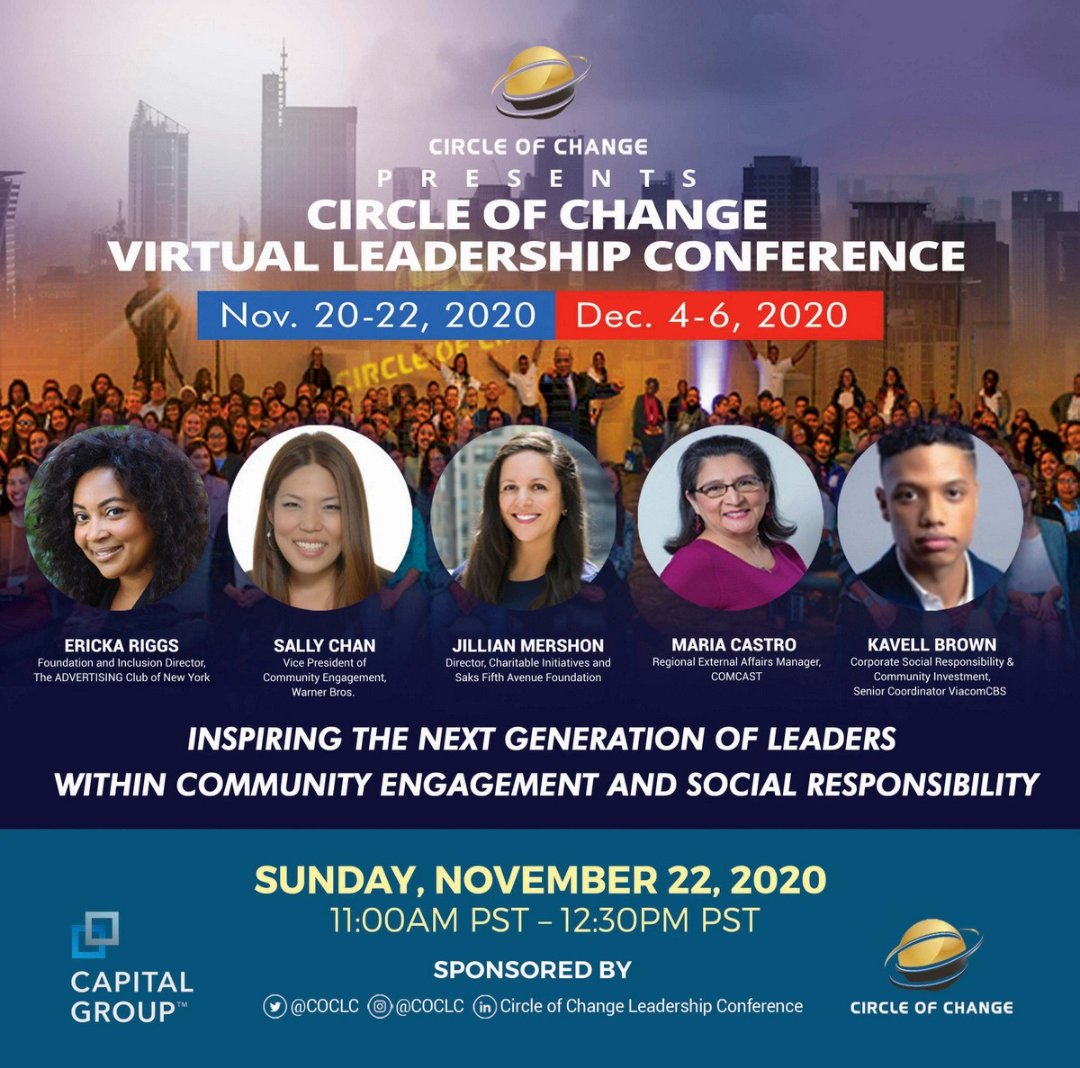 mariacas1's tweet photo. No better time than now to be a part of the annual Circle of Change Leadership Conference panel. Now more than ever we need to inspire and prepare our next generation of leaders to do good. Join us. #COCLC https://t.co/KEWx2Gq8rS #TimeTalentsTreasures #ThePowerOfUs https://t.co/pS6pPHhZAk