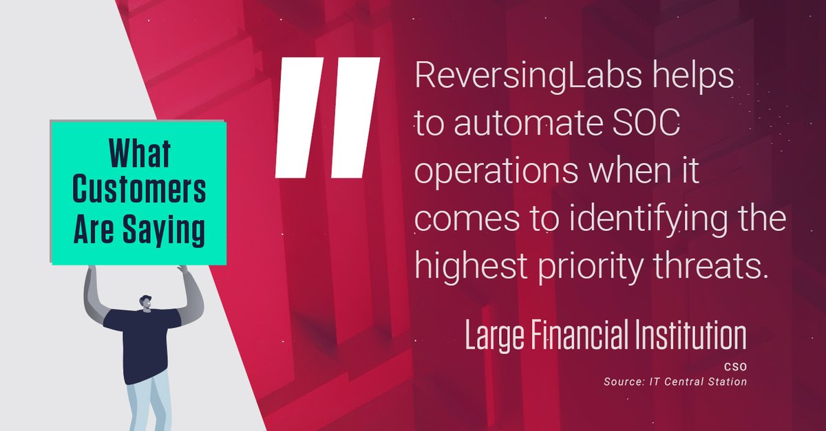 ReversingLabs's tweet photo. ReversingLabs #TitaniumPlatform advances and supports more efficient #SOC processes.
Check our reviews: https://t.co/QYG5XbdFyb
#Explainable #ThreatIntelligence #CyberSecurity #InfoSec @ITCenSta https://t.co/NZkVeWwxuS