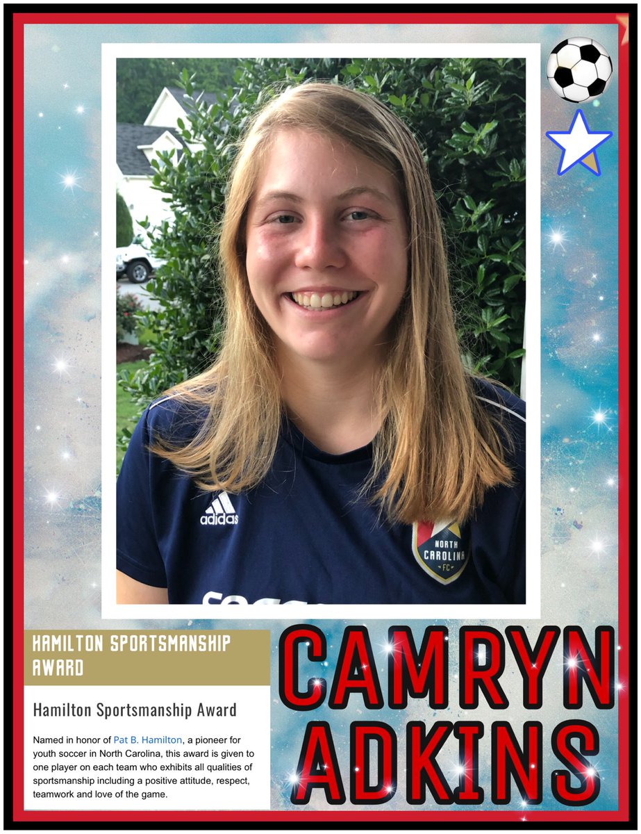 CONGRATULATIONS TO OUR VERY OWN CAMRYN ADKINS! She was this season’s NCFC Hamilton Sportsmanship Award Recipient! She exhibits leadership, a positive attitude and teamwork in everything she does! So proud of you, Camryn! ⭐️🏆❤️ #NCFC04ELITE #HamiltonSportsmanship <a href="/NCFC_Youth/">NCFC Youth</a>