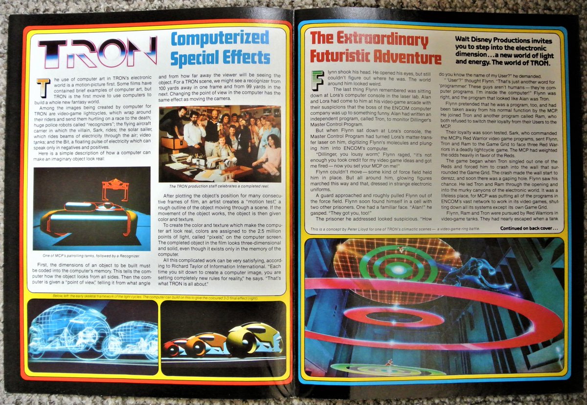 SevitorOfNox's tweet photo. Out from the mag vault, Walt Disney's TRON Poster Mag, published by London Editions Magazines, 1982.
Great, colourful fold-out poster with editorial features on the then new computerised special effects.
'Rezz-Up' for a read!
#Tron #1980s #Disney #postermagazine #filmposters https://t.co/Cci5KQvHr3