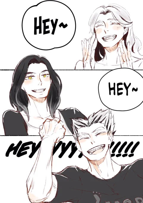 HEY~ HEY~ HEYYYYYY!!I imagined Bokuto-san's two sisters like this ?Bokuto siblings's sign #ハイキュー #BokutoKoutarou #Haikyuu 