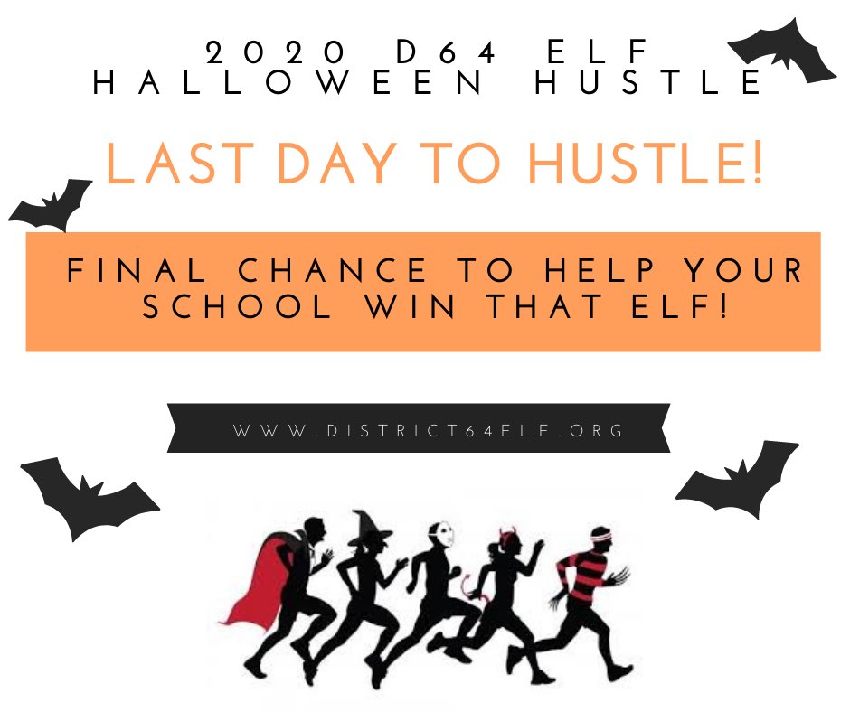 Final Chance ~ Help your school win the ELF by registering and racing today! Don't miss out! 
district64elf.org/halloween-hust…
**please submit your pics of your route and costume by the end of tomorrow. Special prizes go to most creative route and best costume!