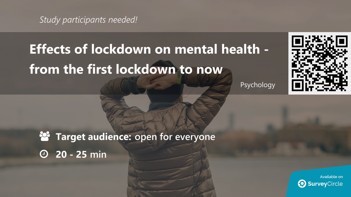 daily_research's tweet image. Participants needed for online survey!

Topic: &quot;Effects of lockdown on mental health – from the first lockdown to now&quot; surveycircle.com/en/surveys/?sr… via @SurveyCircle

#MentalHealth #lockdown #ModeratingFactors #loneliness #personality #research #survey #surveycircle
