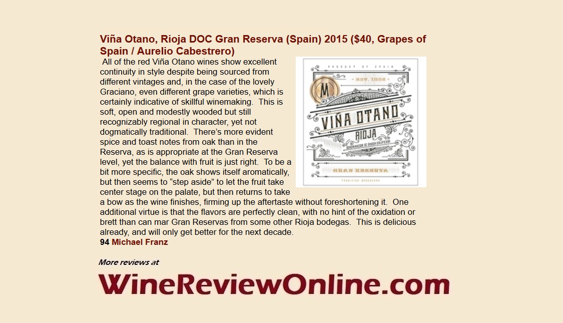 WineReviewOnline.com (@winereviewonlin) on Twitter photo WineReviewOnline.com Featured #Wine Review:
Viña Otano 2015 Rioja DOC Gran Reserva, Spain (@GrapesOfSpain)
<a href="/Michael_Franz/">Michael Franz</a> 94 Points
"This is delicious already, and will only get better for the next decade." WineReviewOnline.com Featured #Wine Review:
Viña Otano 2015 Rioja DOC Gran Reserva, Spain (@GrapesOfSpain)
<a href="/Michael_Franz/">Michael Franz</a> 94 Points
"This is delicious already, and will only get better for the next decade."