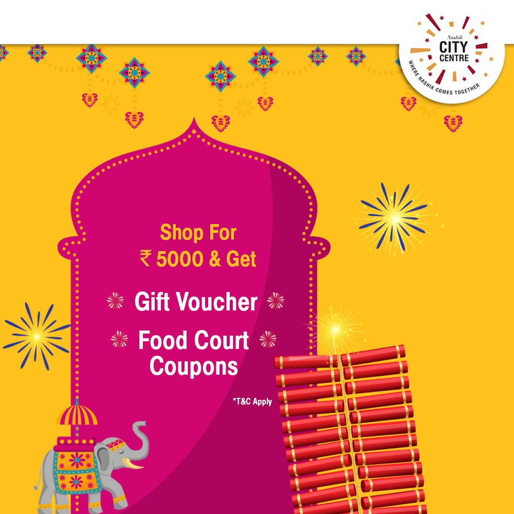 nasikcitycentre's tweet photo. Enjoy Dil-wali Diwali at City Centre Mall with assured gifts on purchase of Rs. 5,000.
*T&amp;C apply.  

#FeelSafeShopSafe #CityCentreMallNashikApp #safeshopping #ccmnashik #mallsinindia #unlock #safetymeasures #mallreopen #mallsafetymeasures  #Diwali2020 #DilwaliDiwali https://t.co/NZOn7EJcgM