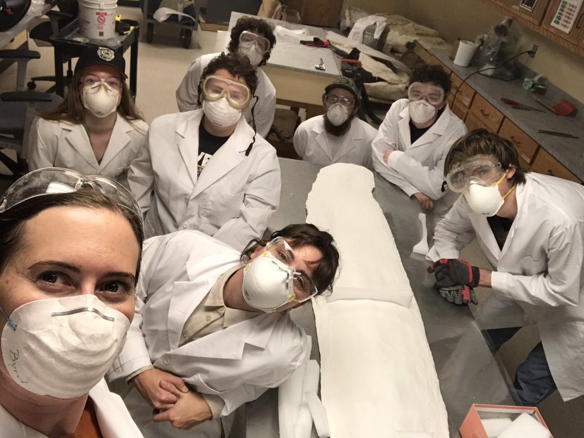 christinabyrd88's tweet photo. Day 8 #museum30. #Safety for people and fossils alike! In fossil prep labs, #preparators wear PPE appropriate for each task. They work tirelessly to conserve and protect fossils for future gens to study. An archival storage jacket will support and protect this jaw from breakage. https://t.co/k0mlQGrR8D