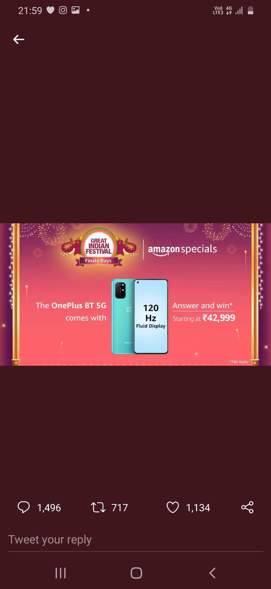 When it comes to buy a premium Android Phone,  the only brand which comes in your mind is #OnePlus.

I was looking for this newly launched special #OnePlus8T5G and I'm sure <a href="/amazonIN/">Amazon India</a> will make it possible for me✌✌ Thanks in advance <a href="/amazon/">Amazon</a> 👍✌

#AmazonSpecials