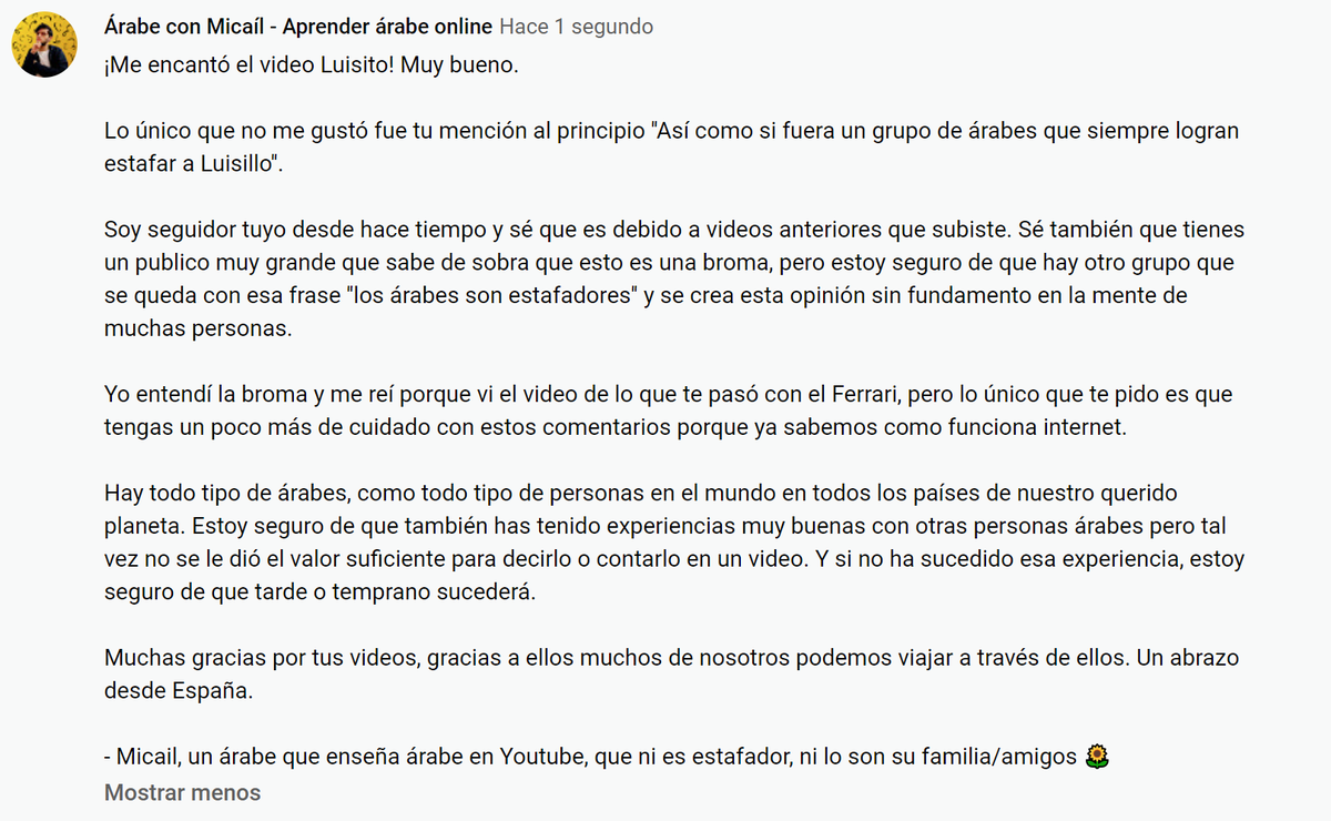 Le acabo de dejar un comentario en uno de los últimos videos de <a href="/LuisitoComunica/">Luisillo El Pillo</a>, no creo que lo vea, pero tenía que hacerlo 🙏🏼