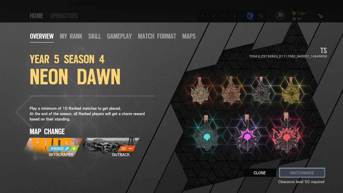 Neon Dawn ranked charms and the map Outback has been taken out back and rem...
