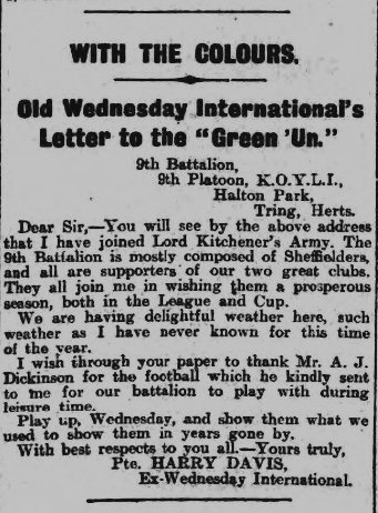Dunsbyowl's tweet photo. Salute to Wednesday player Harry Davies -served in the KOYLI in WW1. A Wednesday &amp; WW1 hero.  #WAWAW #SWFC #PlayUpWednesday https://t.co/9hv6SVo2ia