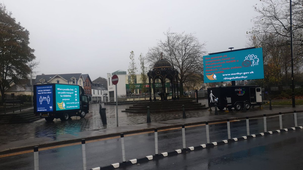 istadia's tweet image. A bit of a wet day up in @MerthyrCBC today but still crystal clear pictures on the led screens providing big impact #COVID19 messaging. #mobileled #mobilemessaging #ledscreens #technology #StaySafe