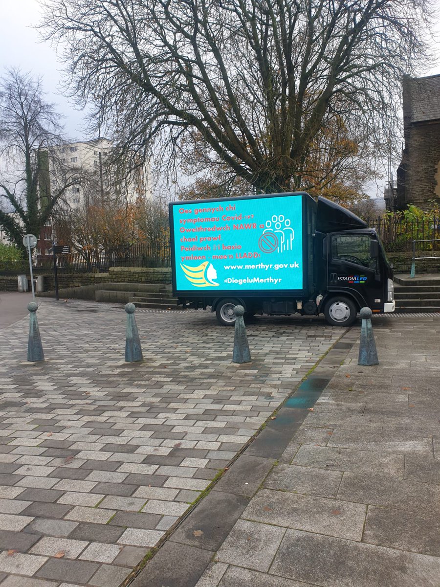 istadia's tweet image. A bit of a wet day up in @MerthyrCBC today but still crystal clear pictures on the led screens providing big impact #COVID19 messaging. #mobileled #mobilemessaging #ledscreens #technology #StaySafe