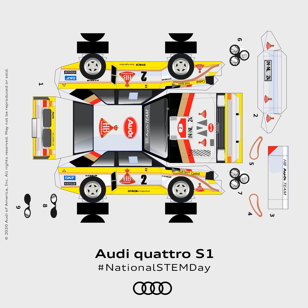 Audi's tweet photo. This #NationalSTEMDay, we’re helping to get your kids excited about a career in STEM. Just cut out the separate Audi parts, put them together, and share the result below.

Download all here: https://t.co/pWxLWFaFQH https://t.co/IemhkKvdGu