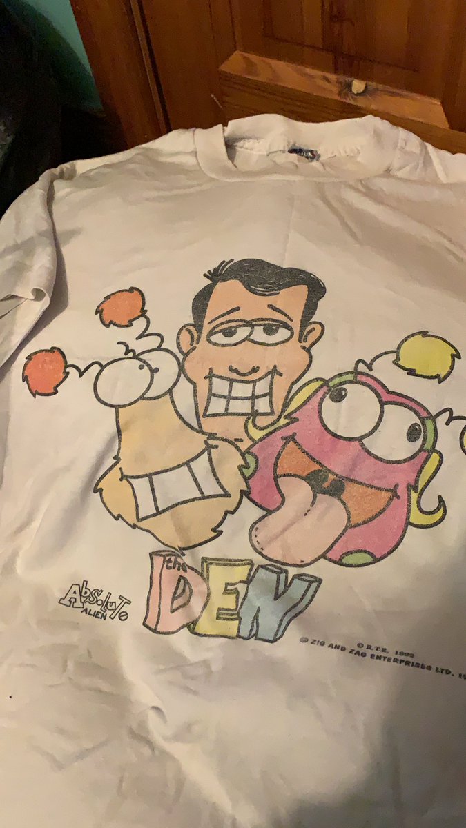 LizSuperMom's tweet photo. @DoubleZCreative @RadioRayRTE Getting Den ready !!! Think still having this T-shirt abc wearing it deserves a mention what ya think lads ? #TheDen #Stilllooksgood ! https://t.co/4QAETzQqxX