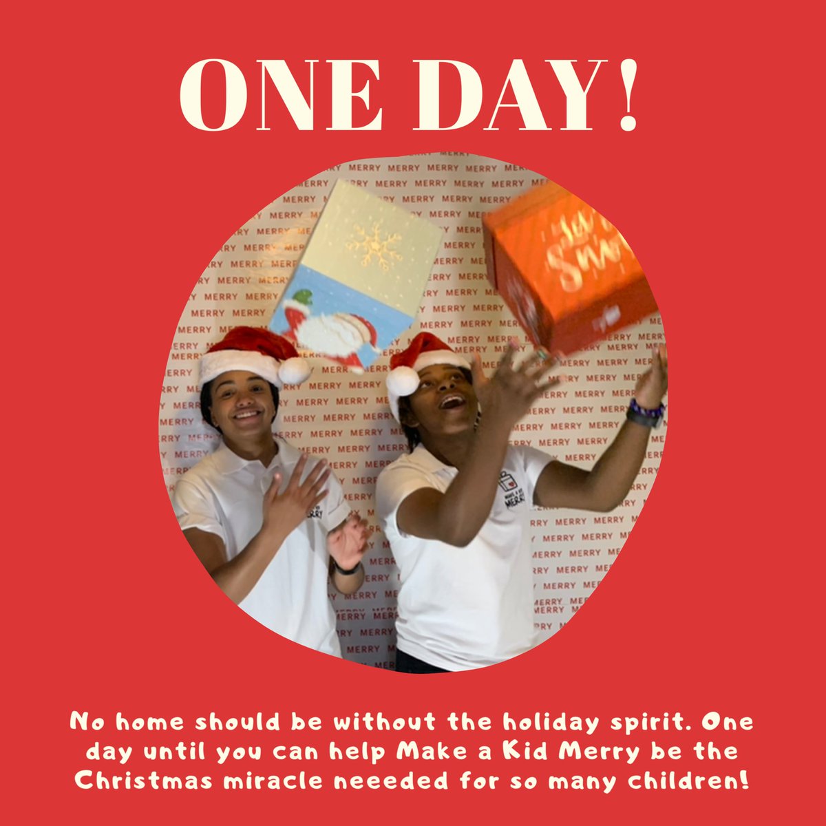 makeakidmerry's tweet photo. Jingle bells, jingle bells, jingle all the way! Make a Kid Merry is coming to town in just one more day!!! 🎶🎁 https://t.co/yqyw0H41aP