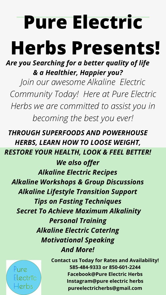 ElectricHerbs's tweet photo. #Healthiswealth #AlkalineLifestyle #PHBalance #Consulting #Workshops #VeganCoaching #coaching https://t.co/fneL9QwLGu