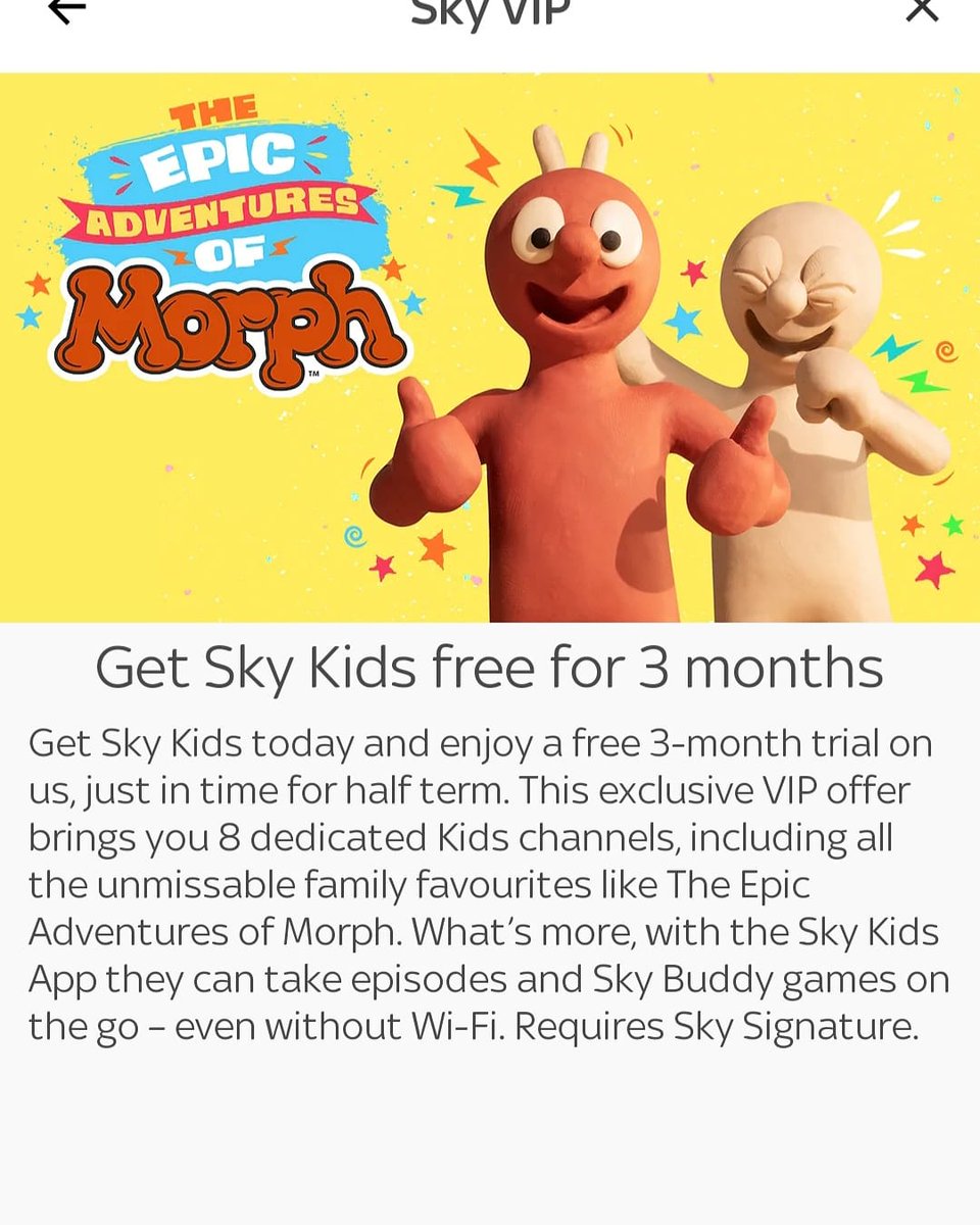 MSavingguru's tweet photo. Check your @skytv VIP app to claim 3 months worth of kids tv for free. Make sure you cancel with 31 days to go if you don't want it to carry on as you will auto renew. #bargainshopper #bargains #sundayvibes #sundayfunday #freebies #dailydeals https://t.co/v5303CRR3E