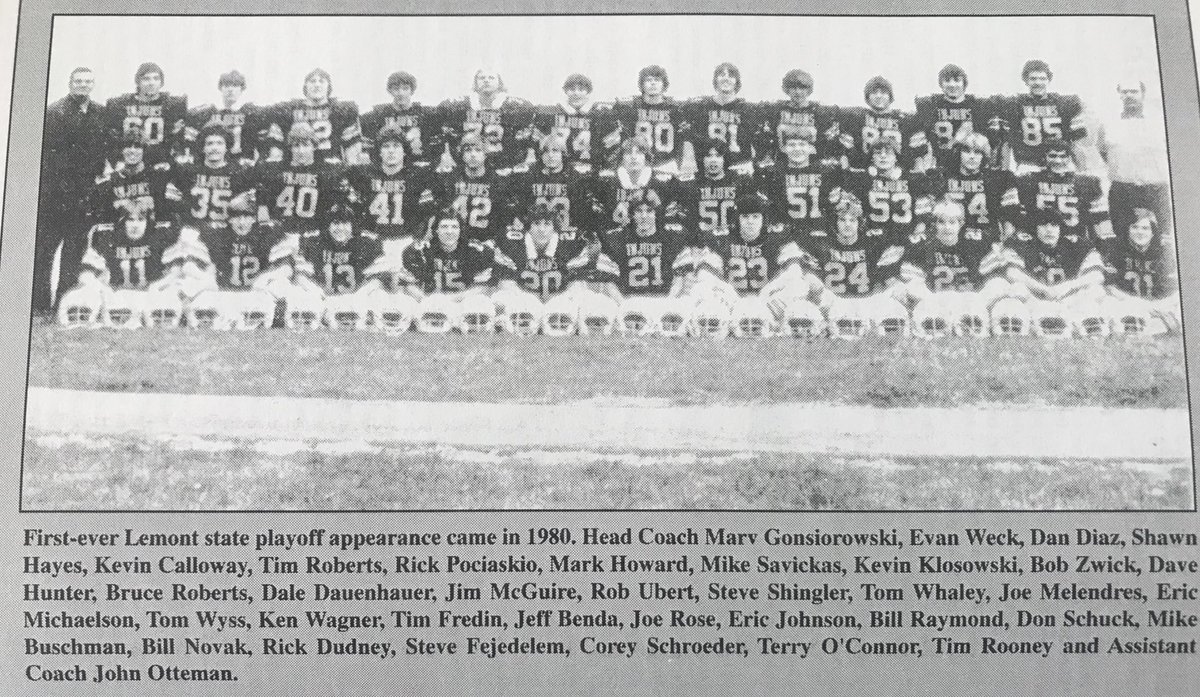bettinmaxxx's tweet photo. 40 years ago this past November 5th @lemont_football qualified for their first official @IHSA_IL playoff game which was also the first year of expansion to a six class format. Unfortunately the close game ended with Chicago Luther North winning 9-6. #WeAreLemont https://t.co/QJYwflgfjA
