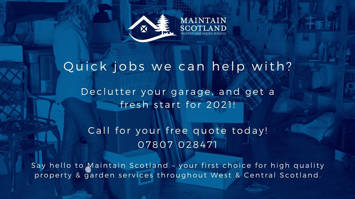 MaintainScot's tweet photo. Quick jobs we can help with? 

Declutter your garage, and get a fresh start for 2021!

Please call Martin on 
07807 028471 :-)

#Glasgow #gardenmaintenance #maintenance #gettingreadyfor2021 

Online: https://t.co/j1MVwfCFO5 https://t.co/5bX3tvKC2O
