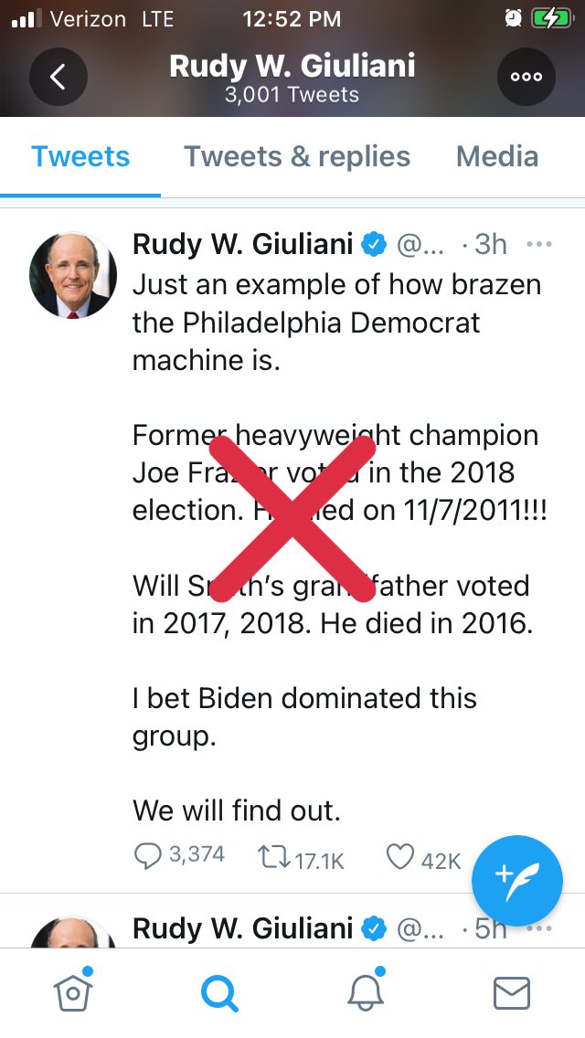 Rudy seems to be all-in, too. Nearly all tweets by Trump, Rudy, et al do have labels so I continue to recognize Twitter’s good work here.