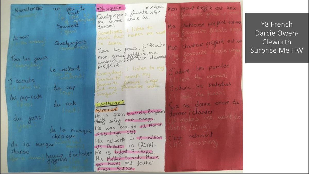 grange_mfl's tweet photo. Excellent Y8 French Surprise Me Homework’s for Miss O’Loughlin’s classes! Well done to all! #aboveandbeyond #aspire #creativehomework #frenchlearning 🇫🇷😲 https://t.co/Cz5IOFuIml