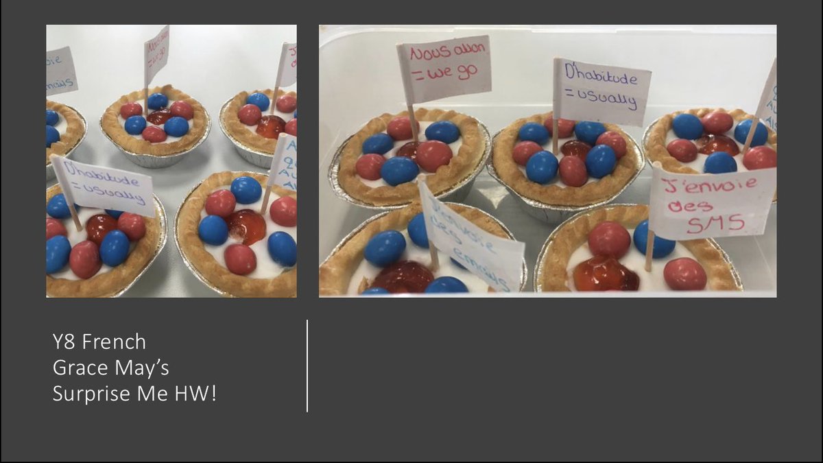 grange_mfl's tweet photo. Excellent Y8 French Surprise Me Homework’s for Miss O’Loughlin’s classes! Well done to all! #aboveandbeyond #aspire #creativehomework #frenchlearning 🇫🇷😲 https://t.co/Cz5IOFuIml
