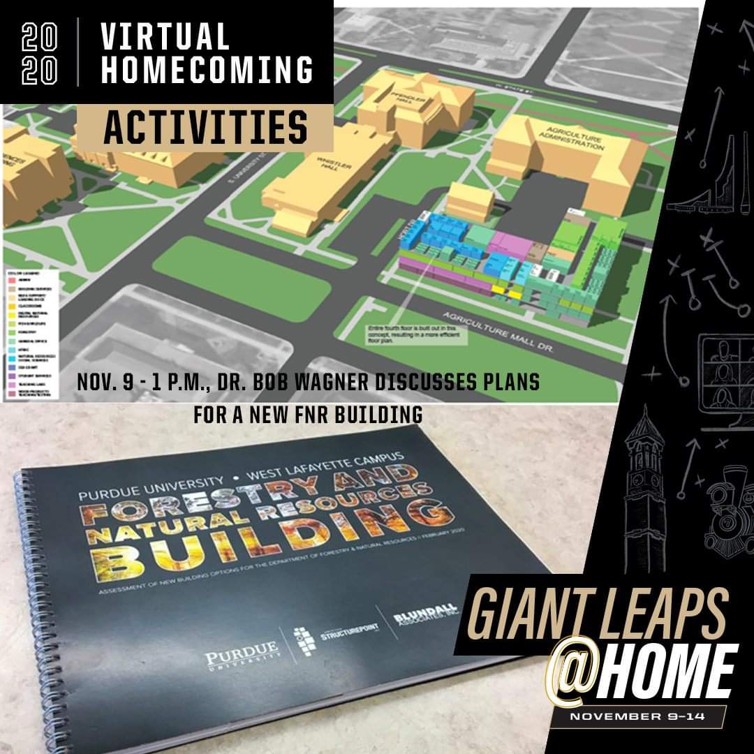 PurdueFNR's tweet photo. At this time tomorrow, we hope you are joining us to hear from Dr. Bob Wagner about our campaign/plans for a new FNR building. Register as a guest and access our FNR Booth Central page (https://t.co/DNrLkbBXGN) #virtualhomecoming #giantleapsathome https://t.co/GCP87tzEug