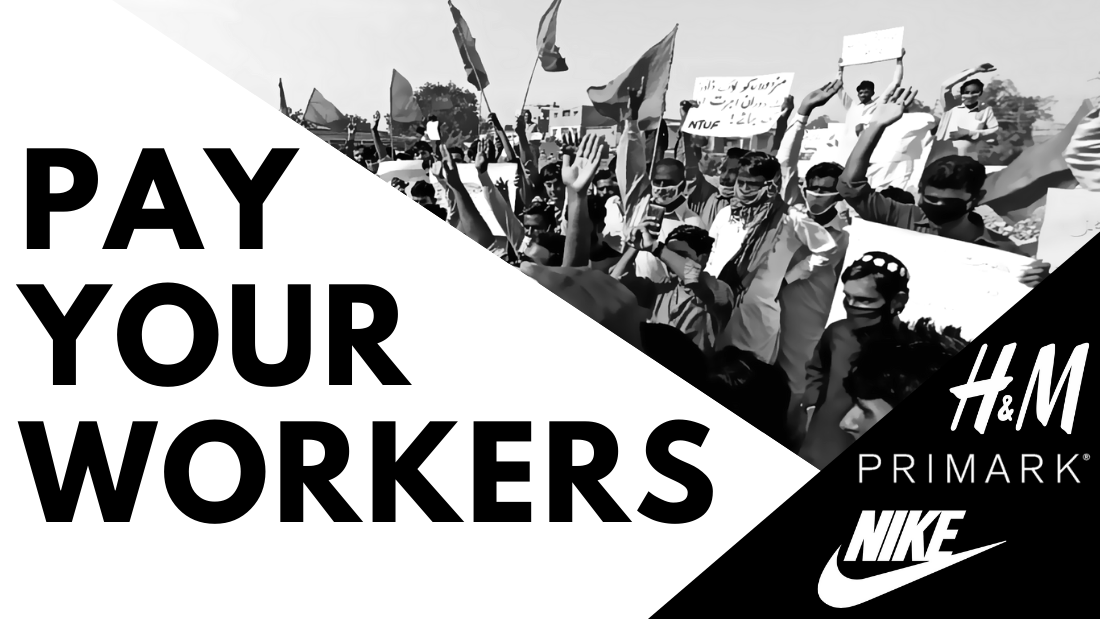 cleanclothes's tweet photo. Apparel companies at the top of global supply chains should take responsibility for their garment workers now, who are owed billions in wages. Keep posted for our week of action on 16 Nov to tell brands like @Nike, @Primark, @hm 📣 #PayYourWorkers! https://t.co/axtpgOjvS8 https://t.co/2hdllLJbGw