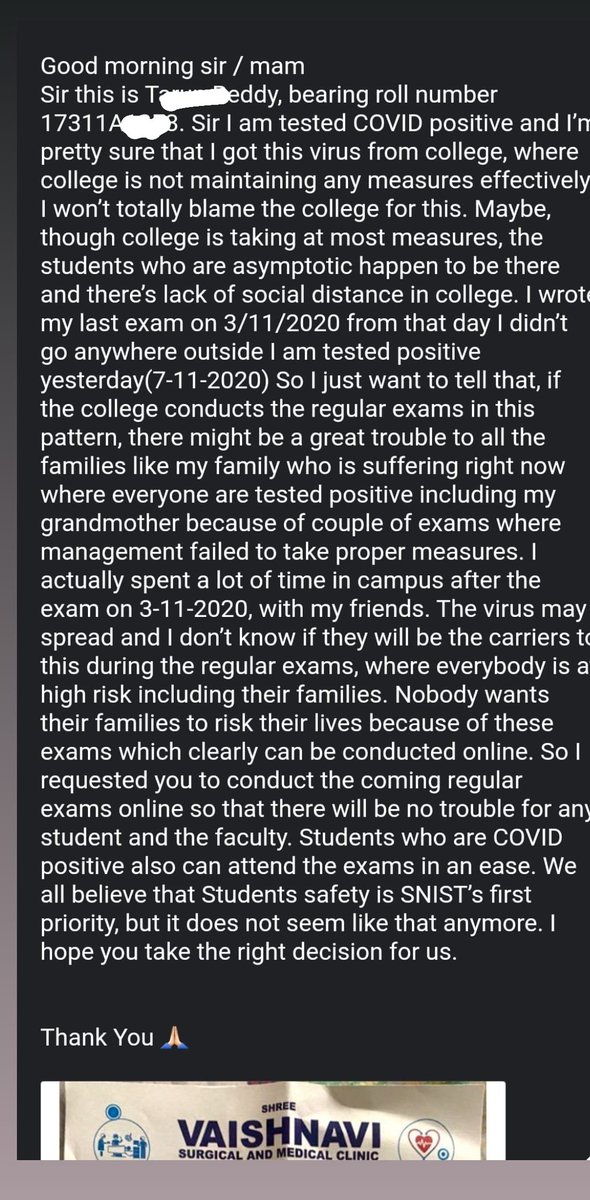 Varun40916778's tweet photo. @KTRTRS @SabithaindraTRS @VenkatBalmoor here what happened to a student who wrote supply exam in college. Now imagine when hundreds and thousands of write exams in the college so kindly reconsider your opinions.(not a fake, a original report)
#KTRSpeakOnStudentsIssue https://t.co/hNgWCDHJFd