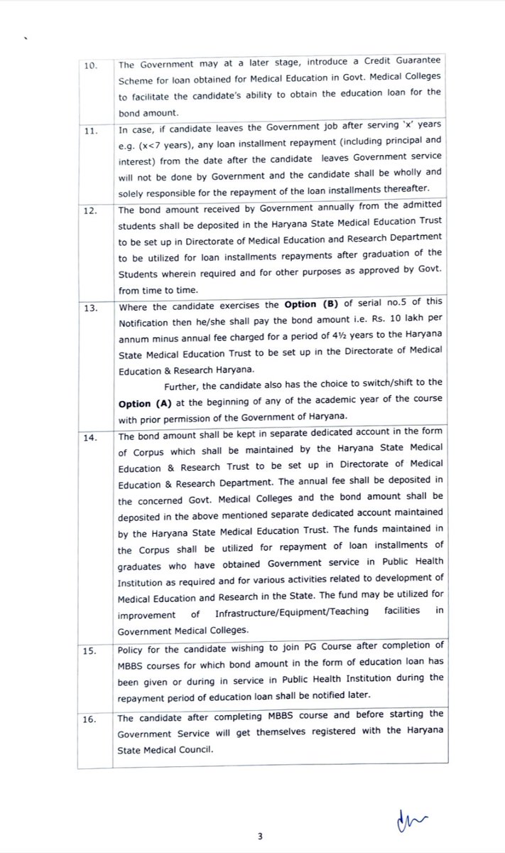 Case in point : The Haryana Govt has come up with an outrageous policy that at the time of admission to a Govt. Medical College for MBBS course, a candidate shall have to execute an annual bond for an amount of Rs.10 Lakh, which is to be paid at the start of every academic year.