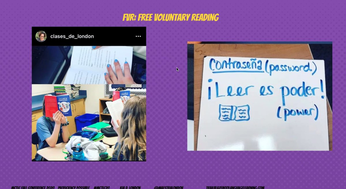 MeganBudke's tweet photo. .@trailblaze_lang gives great ideas for #langchat FVR in her #mctlc20 workshop - ask sts a few simple questions after reading: summarize your reading? Did you like what you read? Would you keep reading it! https://t.co/ibD3vhkGlV