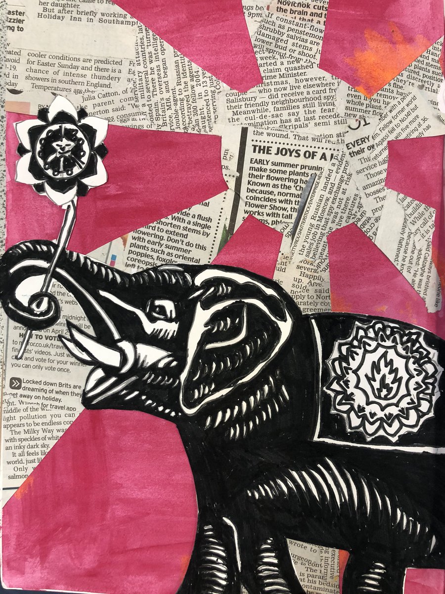UHHSarts's tweet photo. Year 9 have been concluding their studies of @OBEYGIANT and Jamallah has produced this great mixed media piece inspired by his elephant.  #shepardfairey #mixedmedia #keystage3 #streetart https://t.co/P9Fva5D8qR