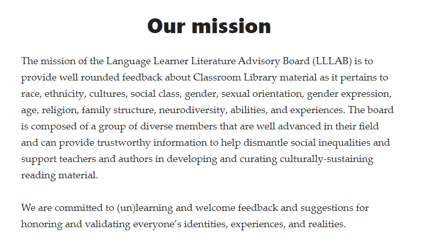 MeganBudke's tweet photo. Shout out 2 the Language Learner Literature Advisory Board (https://t.co/JFMVZrPFjv) & their intentional work 2 analyze classroom library material. Bravo 2 #mctlc20 presenters @AbelardoAlmazan @trailblaze_lang @profnoury & others 4 leading this important & necessary #lanchat work https://t.co/ZpeVvOXHpC
