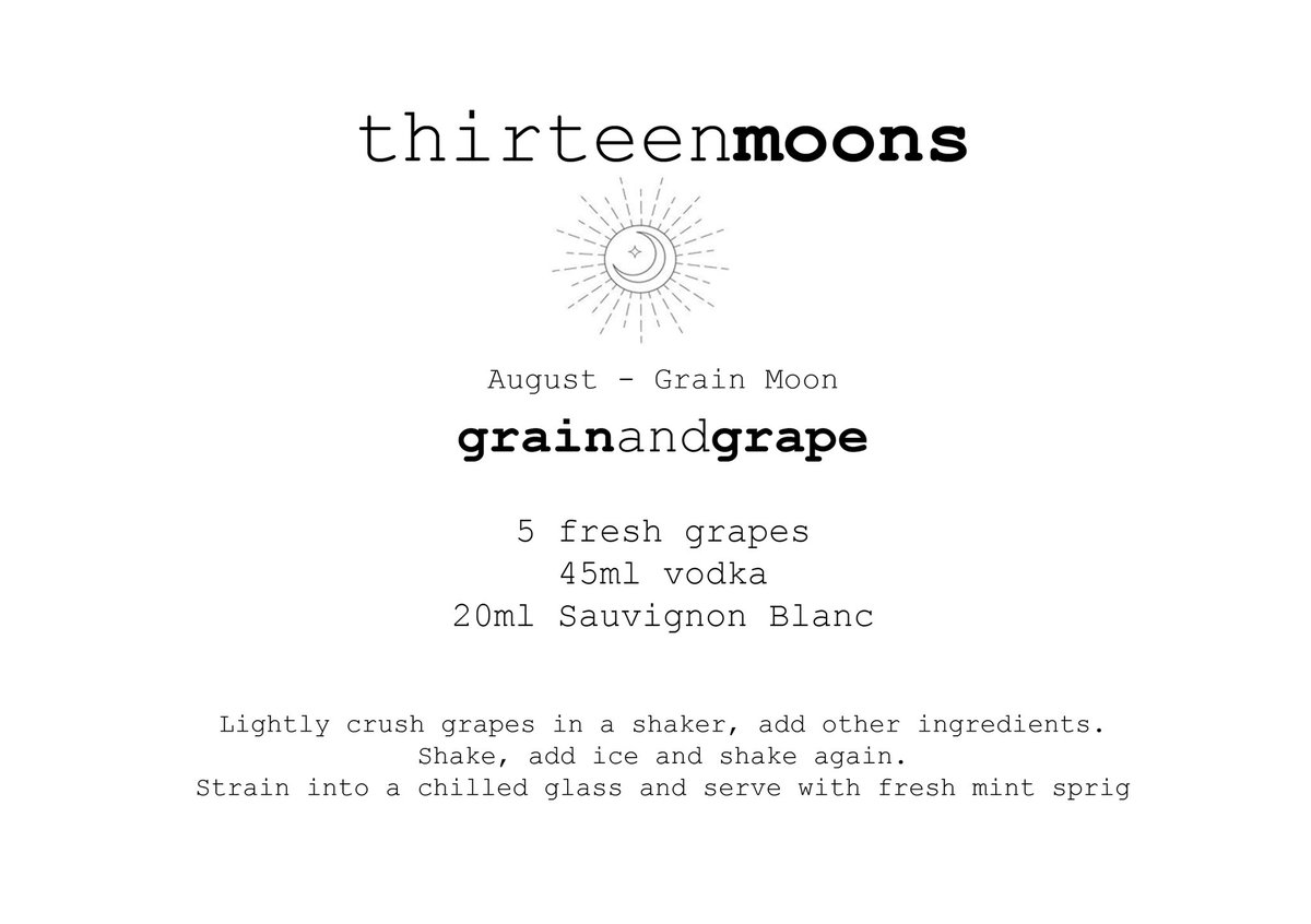 ABNF13's tweet photo. Welcome to day 8 of our thirteenmoons cocktail collection, tonight we’re celebrating the August Grain Moon. Good health! 

We’re releasing a moon themed cocktail recipe every day until Friday 13 November to celebrate the 13 full moons in 2020. https://t.co/rYDg4UH8QJ