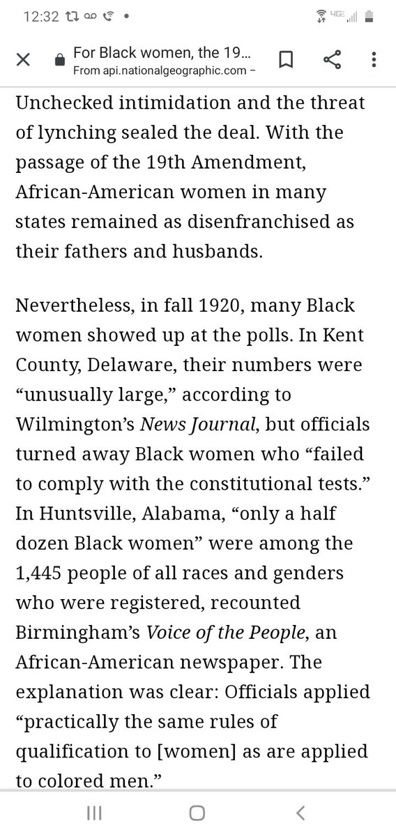 Though I feel like "many" does some heavy lifting here when compared to the number of Black women nationally who were not able to register to vote or cast ballots, this is very critical history- that there absolutely were some Black wmn who voted in 1920. https://api.nationalgeographic.com/distribution/public/amp/history/2020/08/black-women-continued-fighting-for-vote-after-19th-amendment
