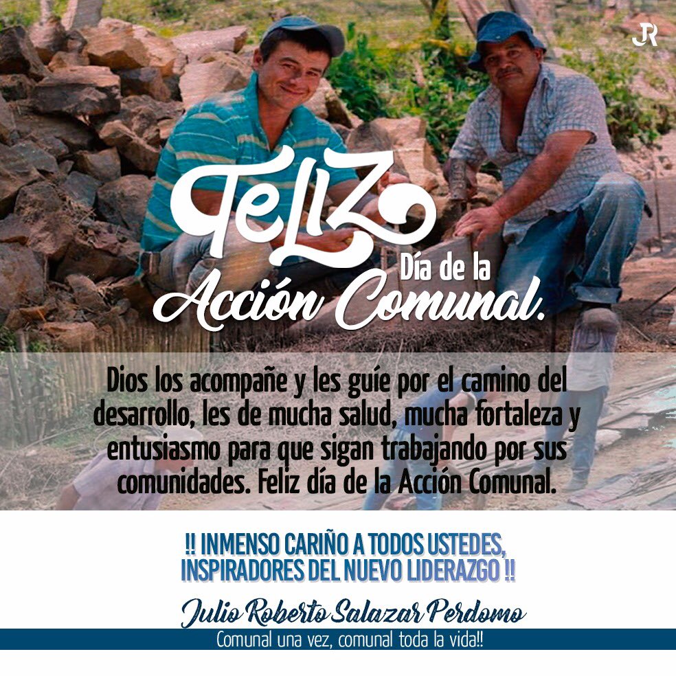 JRobertoSalazar's tweet photo. La Acción Comunal nació en Cundinamarca hace más de 60 años, hoy se conserva como el mejor ejemplo de labor solidaria de nuestro pais. Gracias comunales por su lucha incansable buscando el bienestar y desarrollo de sus territorios. Ustedes son la inspiración del Nuevo Liderazgo! https://t.co/pqRTo1RDua