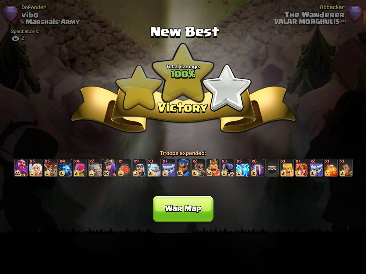 Some fun in <a href="/champwarleague/">Champions War League</a> elite 15 in <a href="/Valar_MorCoC/">Valar Morghulis</a>. If this somehow gets 100 retweets, I will post the video 👀 @SpaceStationCOC